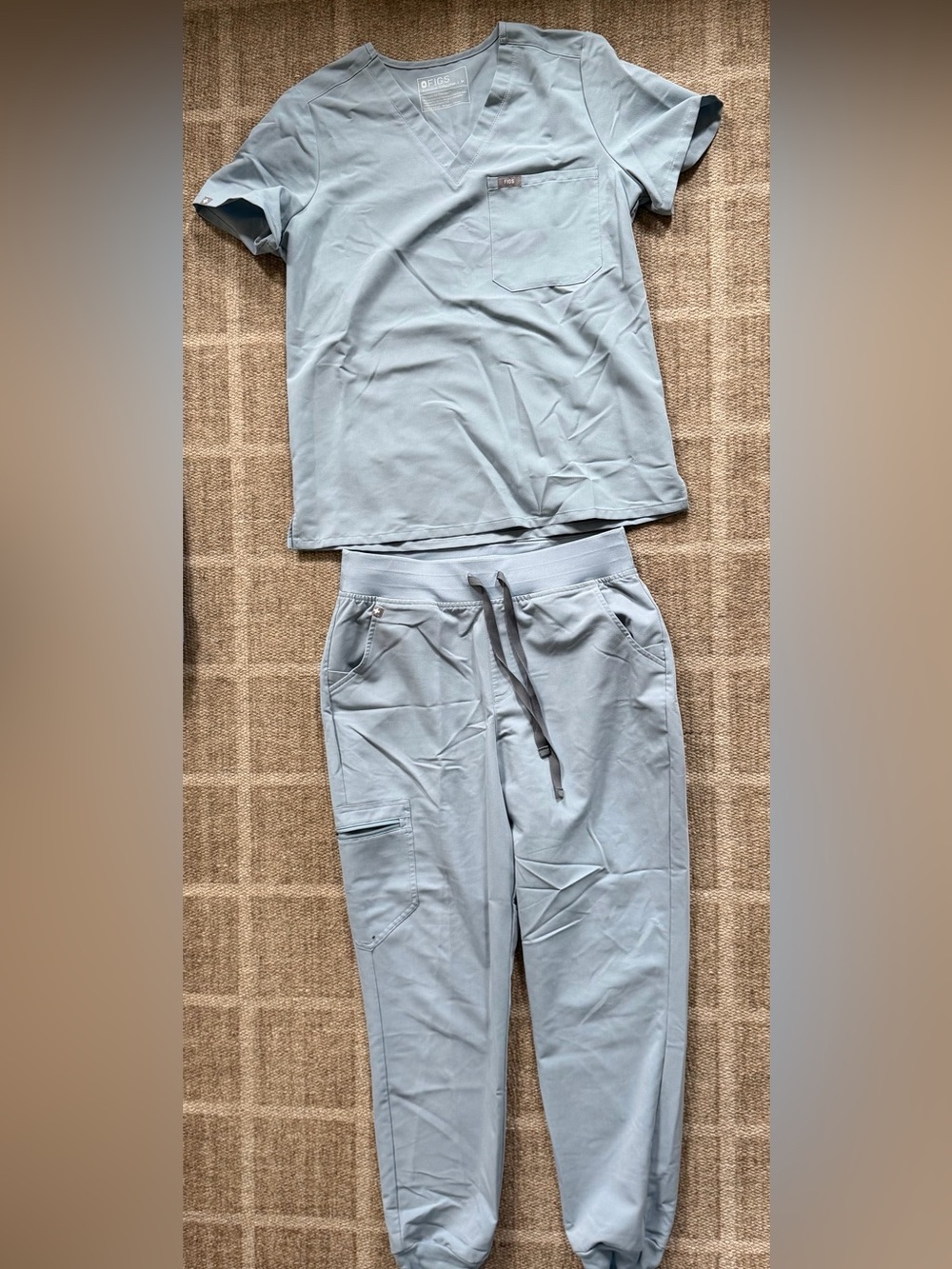 FIGS Dusty Blue Scrub Set - Catarina V-Neck Top & Zamora Joggers
